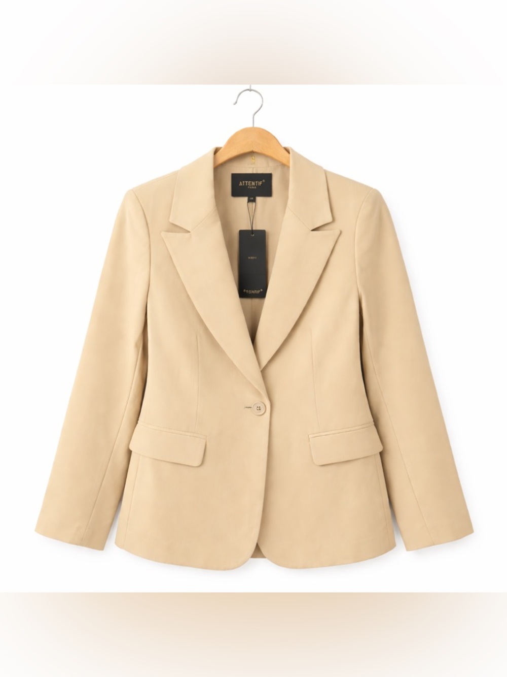 Attentif Single Button Blazer Size 6 Neutral Minimalist Career Style Office Core